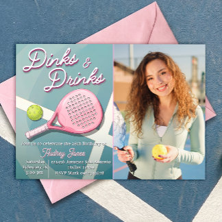 Dinks und Drinks - Pickleball Geburtstag mit Foto Einladung