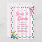 Dinks und Drinks Pickleball zum Geburtstag Einladung (Vorderseite)