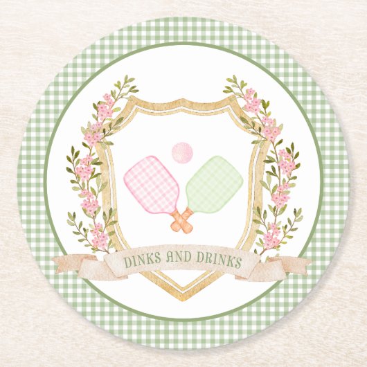 Dinks und Getränke| Preppy Pickle Ball Runder Pappuntersetzer (Vorderseite)