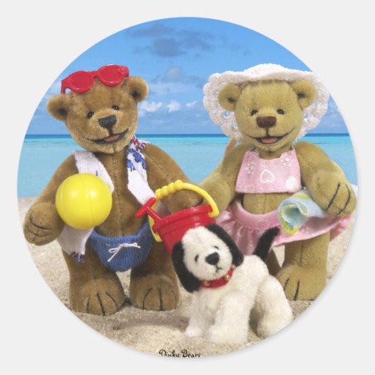 Dinky Bears Day am Strand Runder Aufkleber (Vorderseite)