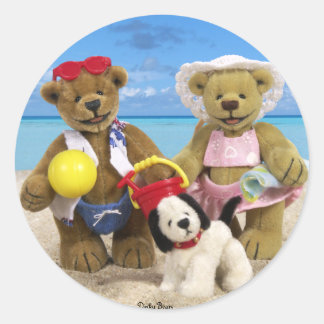 Dinky Bears Day am Strand Runder Aufkleber