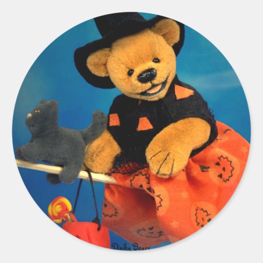Dinky Bears Flying Hexe Runder Aufkleber (Vorderseite)