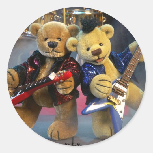 Dinky Bears Guitar Duet Runder Aufkleber (Vorderseite)