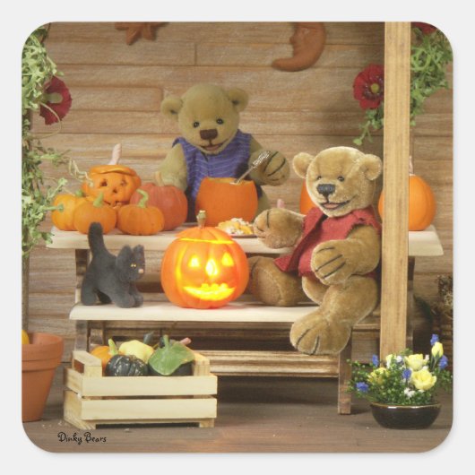 Dinky Bears Halloween Time Quadratischer Aufkleber (Vorderseite)