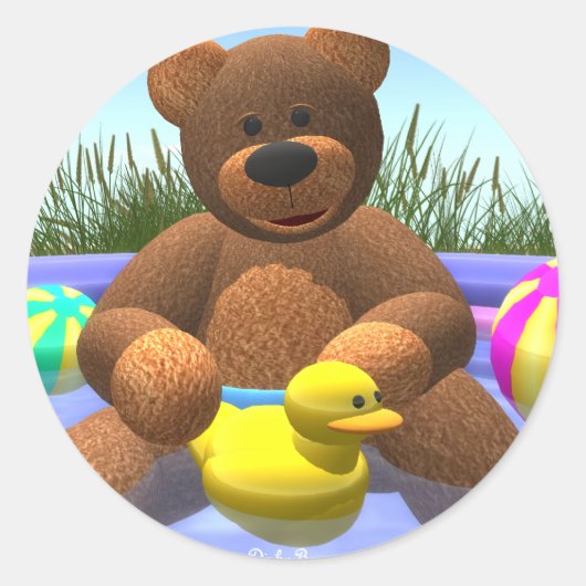 Dinky Bears Pool Spaß Runder Aufkleber (Vorderseite)