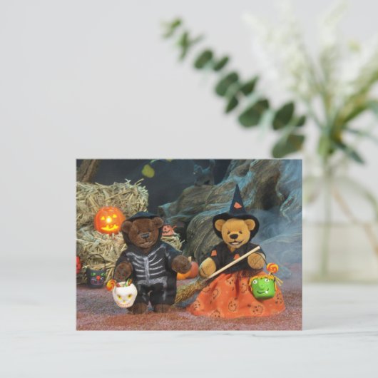 Dinky Bears Skeleton & Hexe Postkarte (Stehend Vorderseite)