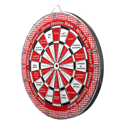 Dinner Decision Maker in Red Checkered Tableclout Dartscheibe (Vorderseite rechts)