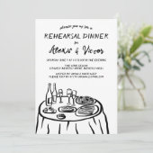 Dinner der Probe mit Whimsikhandzeichnung nach Maß Einladung (Stehend Vorderseite)