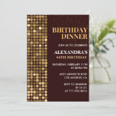 Dinner Glitzer Glam Black Gold 64. Geburtstag Einladung (Stehend Vorderseite)