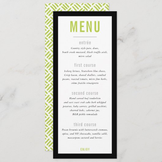 DINNER MENU Modernes Metallgitter Limon schwarz Menükarte (Vorne/Hinten)