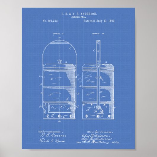 Dinner Pail 1893 Patent Art Blueprint Poster (Vorne)