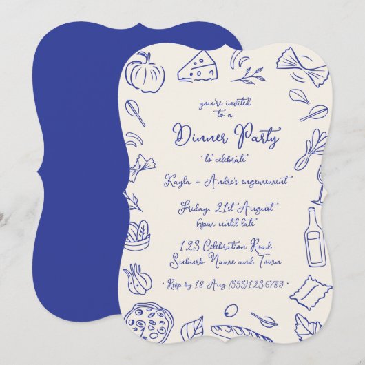 Dinner party hand drawn invitation einladung (Vorne/Hinten)