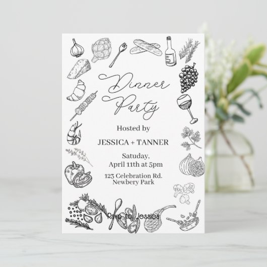 Dinner Party, Minimalist Party, Birthday Dinner, Einladung (Stehend Vorderseite)