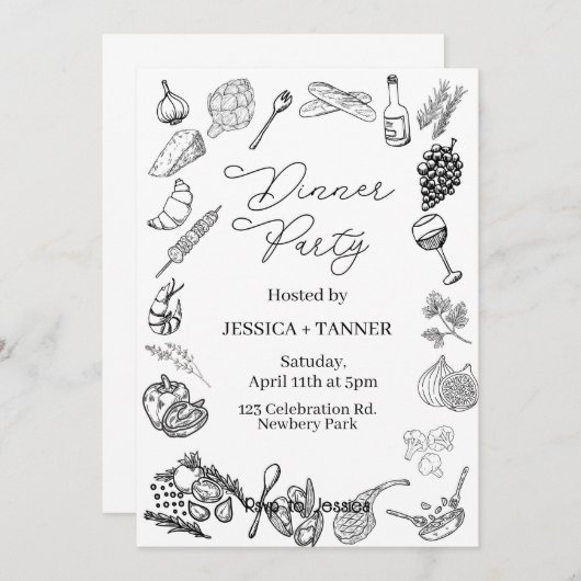 Dinner Party, Minimalist Party, Birthday Dinner, Einladung (Vorne/Hinten)