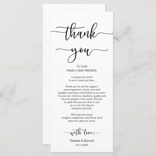 Dinner Place Einstellung Vielen Dank, Black Script Programm (Vorne/Hinten)