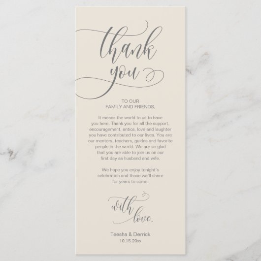 Dinner Place Setting Vielen Dank, Moderne Script C Programm (Vorderseite)