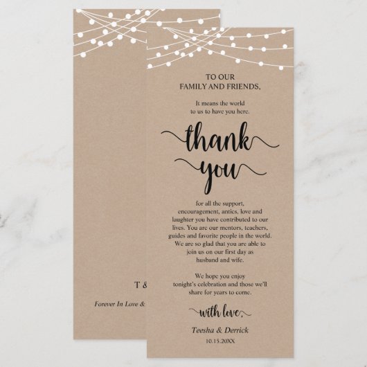 Dinner Place Setting Vielen Dank, Rustic Kraft Car Programm (Vorne/Hinten)