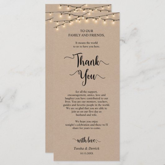 Dinner Place Setting Vielen Dank, Rustic Kraft Car Programm (Vorne/Hinten)