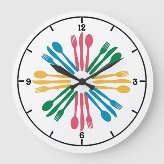Dinner Time Colorful Kitchen Wall Clock Große Wanduhr (Vorderseite)