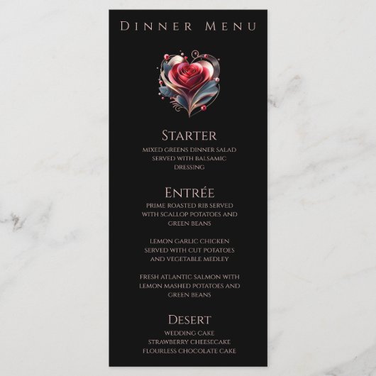 Dinner und Bar Menu Moderne Herz geformt Rose Menükarte (Vorderseite)