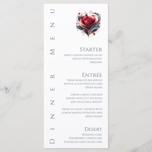 Dinner und Bar Menu Moderne Herz geformt Rose Menükarte (Vorderseite)