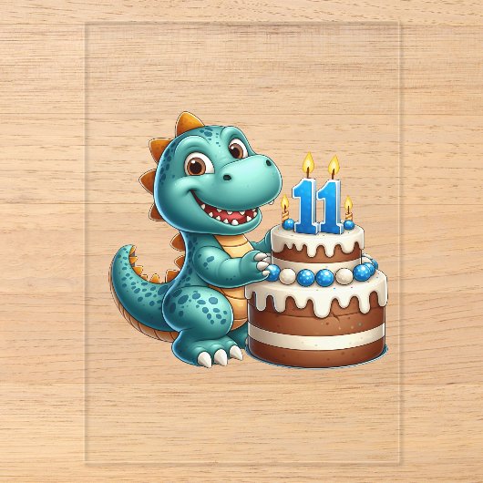 Dino 11. Geburtstag Acryleinladungen (Vorderseite)