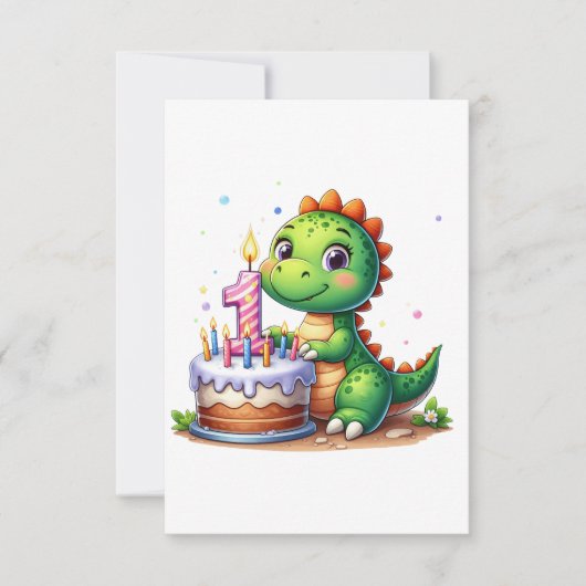 Dino 1. Geburtstag RSVP Karte (Vorderseite)