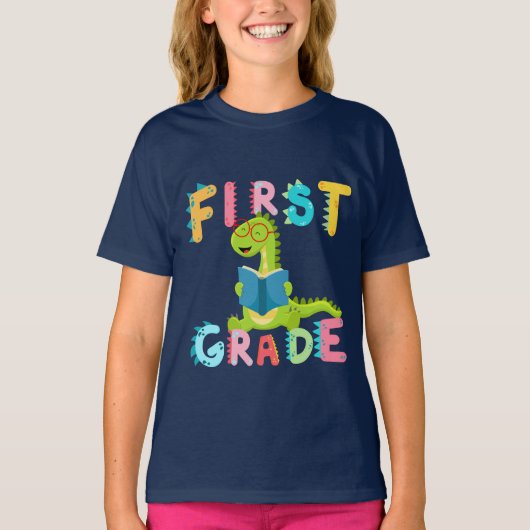 Dino 1. GRADE Schülerschule für Squad T-Shirt (Vorderseite)