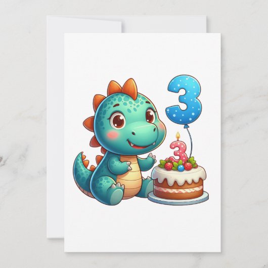 Dino 3. Geburtstag Einladung (Vorderseite)