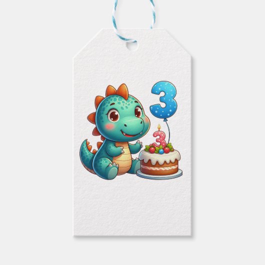 Dino 3. Geburtstag Geschenkanhänger (Vorderseite)