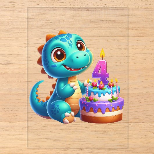 Dino 4. Geburtstag Acryleinladungen (Vorderseite)