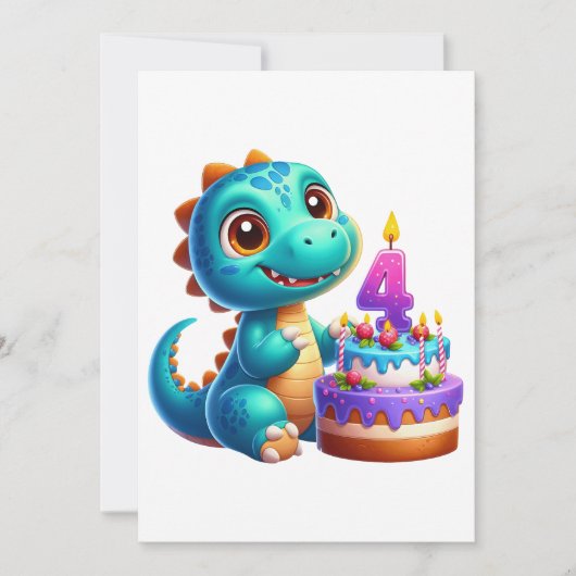 Dino 4. Geburtstag Einladung (Vorderseite)