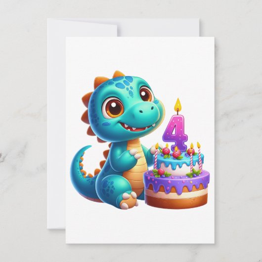 Dino 4. Geburtstag Einladung (Vorderseite)