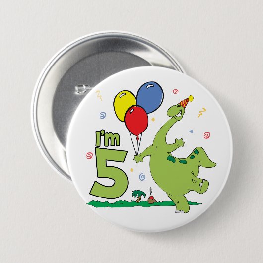 Dino 5th Birthday Button (Vorne & Hinten)