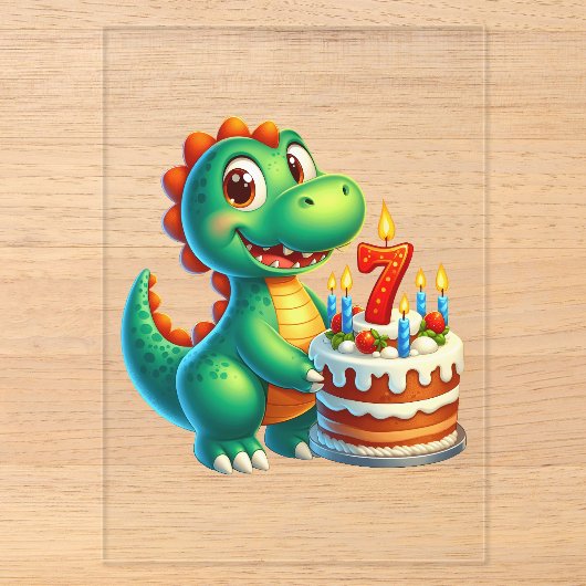 Dino 7. Geburtstag Acryleinladungen (Vorderseite)