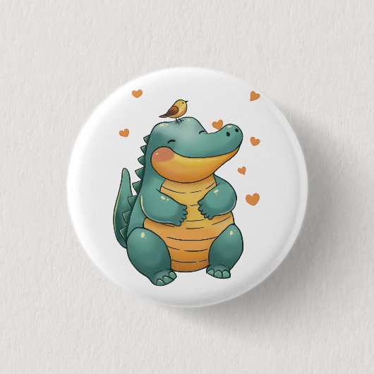 Dino and Little Bird Friends Button (Vorderseite)