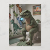 Dino auf Handy auf Toilette Postkarte (Vorderseite)