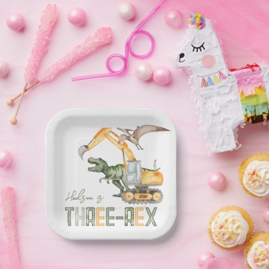 Dino Bau von drei Rex-Paper-Tellern Pappteller (Party)