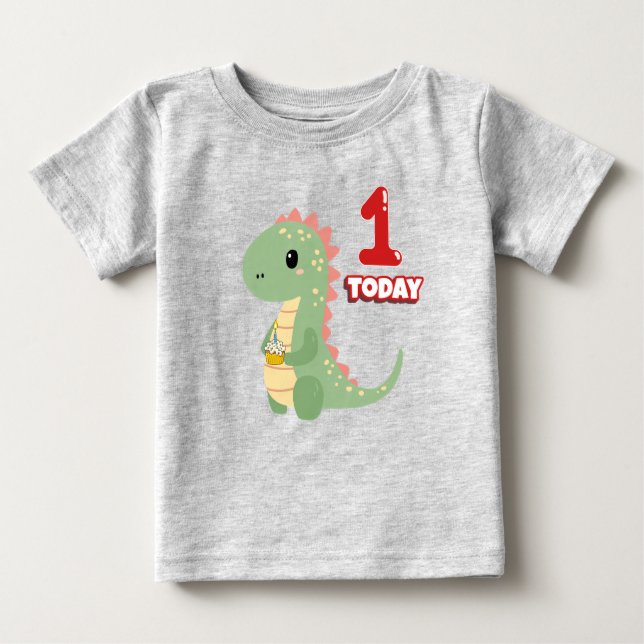 Dino Birthday 1 Heute Baby T-shirt (Vorderseite)