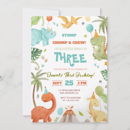 Dino Birthday Bash Einladung Spaß für Jungen (Vorderseite)