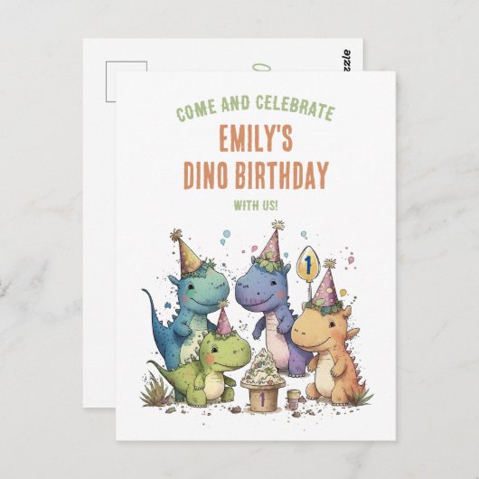 Dino Birthday Bash Postkarte (Vorne/Hinten)