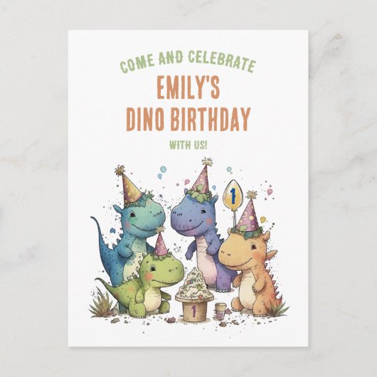 Dino Birthday Bash Postkarte (Vorderseite)
