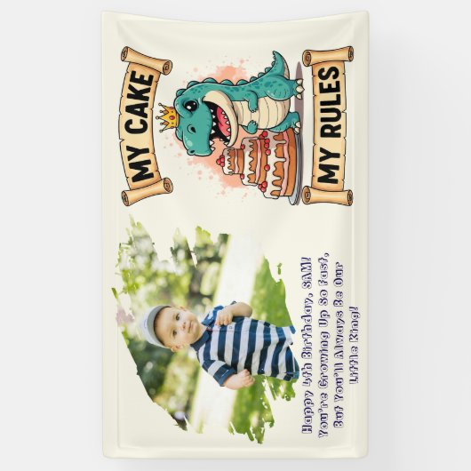 Dino Birthday King My Cake My Rules Banner (Vertikal)