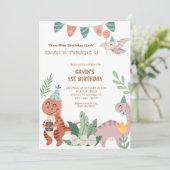 Dino Birthday Party Boho Einladung (Stehend Vorderseite)