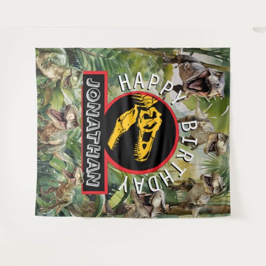 Dino Birthday Party im Hintergrund Wandteppich (Vorderseite (Horizontal))