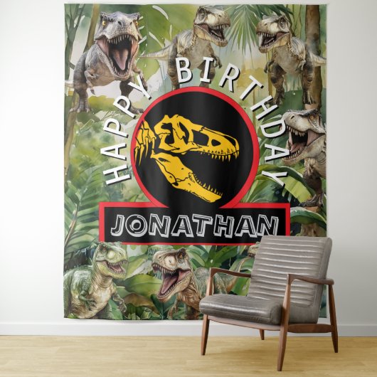 Dino Birthday Party im Hintergrund Wandteppich (Beispiel)