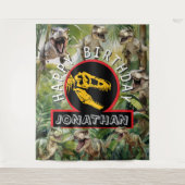 Dino Birthday Party im Hintergrund Wandteppich (Vorderseite)