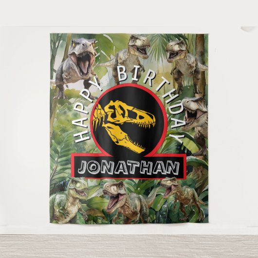 Dino Birthday Party im Hintergrund Wandteppich (Vorderseite)