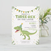 Dino Birthday Three-Rex Boy Invitation Einladung (Stehend Vorderseite)