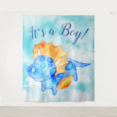 Dino Boy Baby Dusche Hintergrund Wandteppich (Vorderseite)